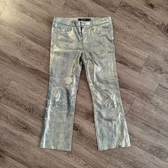 J Brand Selena Metallic Foiled Leather Crop Boot Jean - Picture 1 of 10